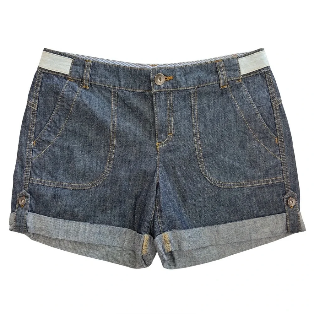 Tommy Hilfiger Womens Dark Wash Cuffed Denim Shorts Blue Size 8 100% Cotton